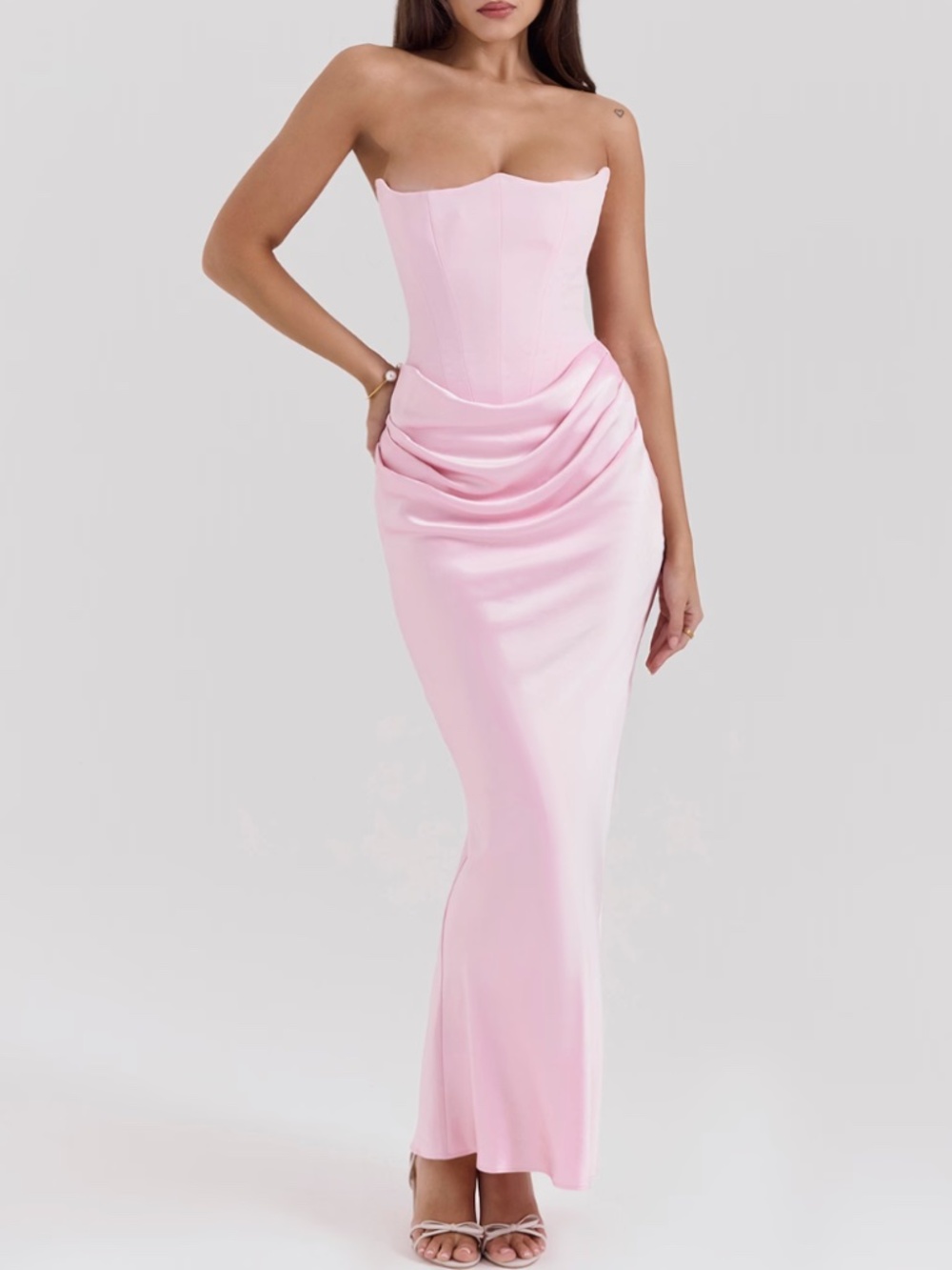 House of CB Persephone Pink Corset Maxi Dress Size Medium Plus Cup